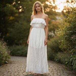 Trixxi Womens White Strapless Ruffle Maxi Dress Size M E4G56220FI